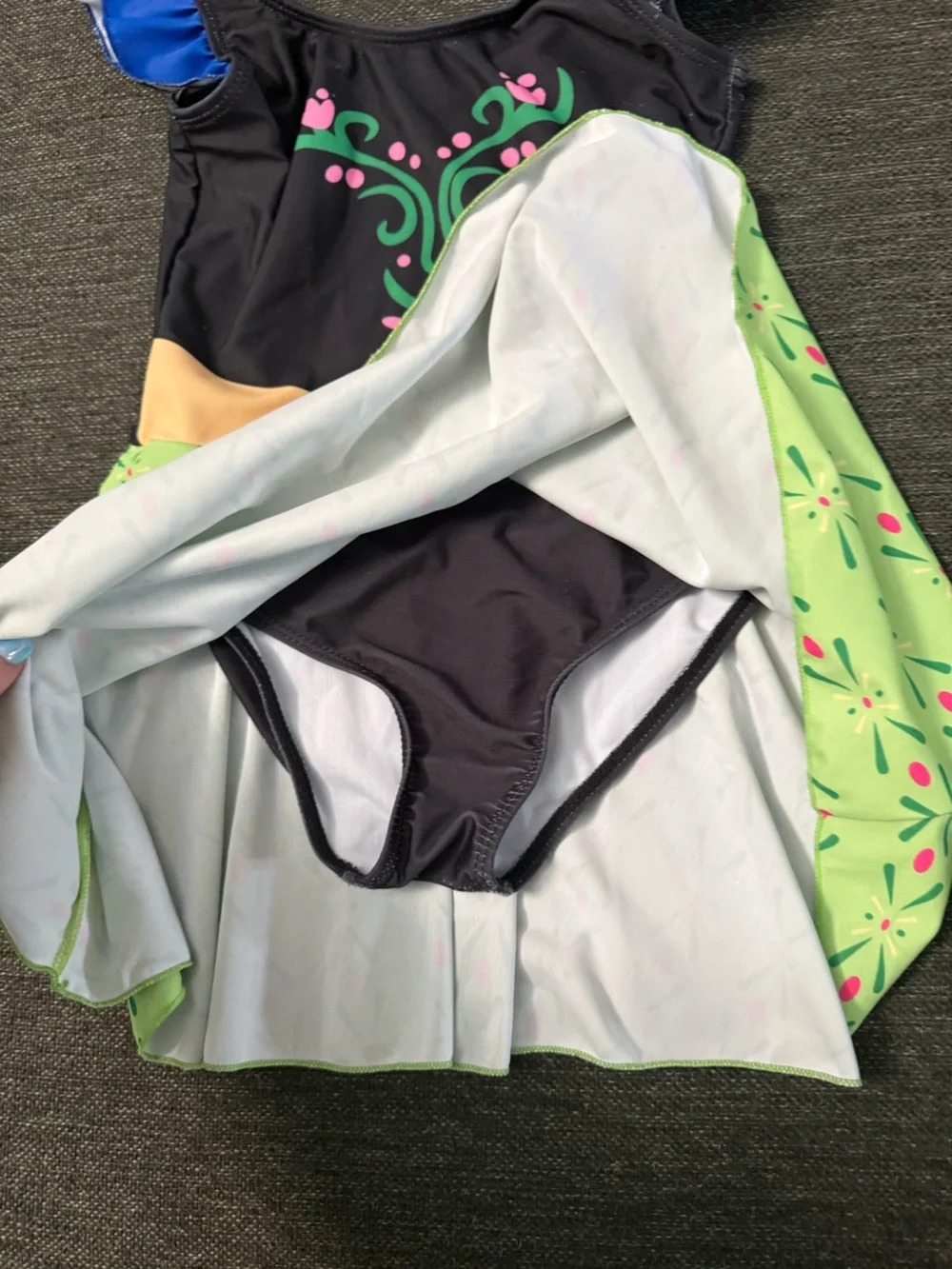 Girls Green & Black Disney Princess one piece swim suit size S/M